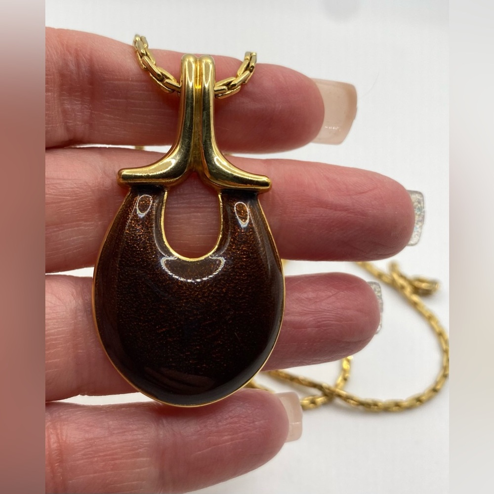 JOMAZ Signed Rare Vintage Enameled Pendant Necklace Excellent Shape